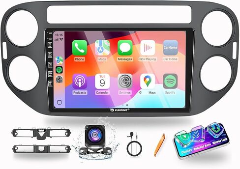 for VW Tiguan 2007-2016 Car CarPlay Android Auto Navigation Stereo GPS Radio Reverse Camera Display 9" IPS Touchscreen Headunit Tablet Pad Media Player, if Applicable Quad Core 2G+64G Black in Kuwait