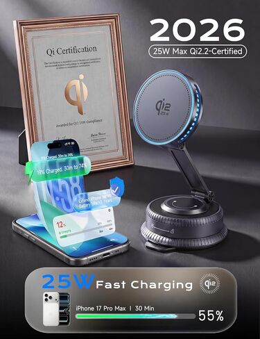 Qi2.2 25W MagSafe Car Mount Charger, Cooling Fan+75W Fast Adapter in Kuwait