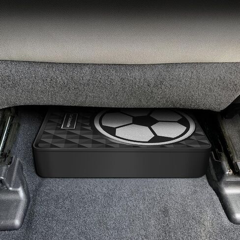 litillbuly 10 Inch 800W Slim Under Seat Car Subwoofer with Built-in Amplifier | High/Low Level Inputs | Remote Bass Control | for Car & Truck Audio | Includes Wiring Kit (Football Design) in Kuwait