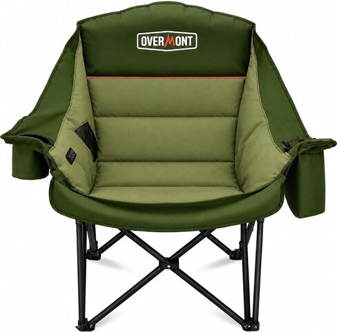 Overmont Gentle Heated Oversized Camping Chair for Adults - 3 Levels Seat & Back Separately Control - 500lbs Support Heavy Duty Padded Folding Chair Outdoor Garden Portable - Battery NOT Included in Saudi Arabia