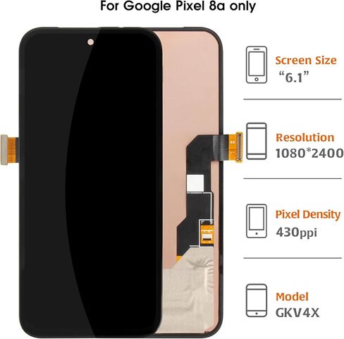 Original for Google Pixel 8a OLED Screen Replacement 6.1" Touch Screen Digitizer LCD Display Assembly Original Repair Part 2024 GKV4X G6GPR G8HHN in Kuwait