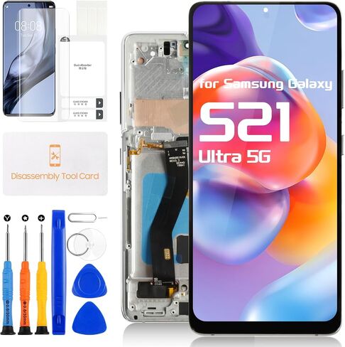 for Samsung Galaxy S21 Ultra 5G Screen Replacement for Galaxy S21 Ultra 5G LCD Display G998 SM-G998U SM-G998A SM-G998W Touchscreen Digitizer Assembly (No Fingerprint,Phantom Silver with Frame) in Kuwait