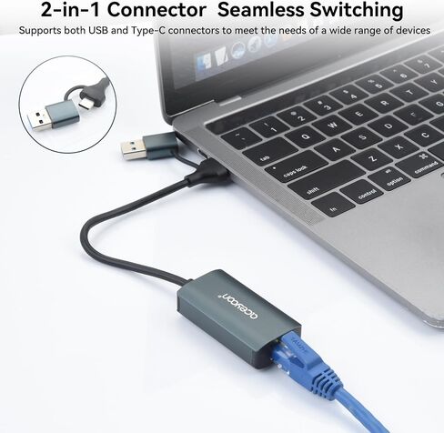 aceyoon USB to Ethernet Adapter 2 in 1 High-Speed USB to Rj45 Adapter Gigabit LAN 1000 Mbps Type C to Ethernet Connector Compatible for iMac, MacBook Pro, iPad Pro, XPS, Windows 11/10/8/7 in Saudi Arabia