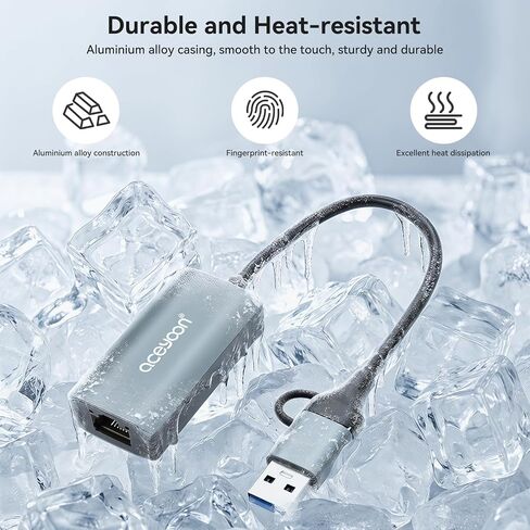 aceyoon USB to Ethernet Adapter 2 in 1 High-Speed USB to Rj45 Adapter Gigabit LAN 1000 Mbps Type C to Ethernet Connector Compatible for iMac, MacBook Pro, iPad Pro, XPS, Windows 11/10/8/7 in Saudi Arabia