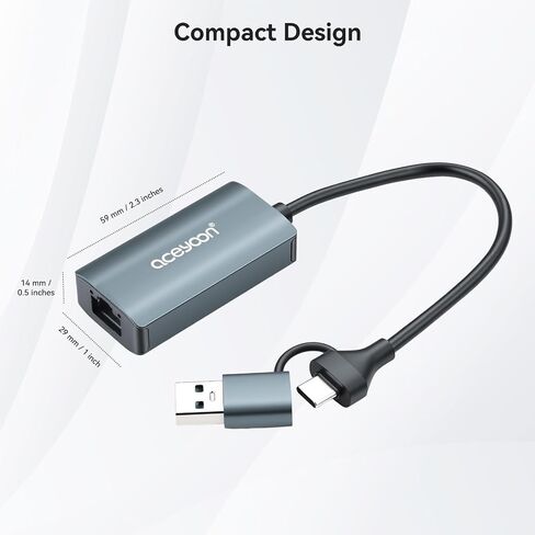 aceyoon USB to Ethernet Adapter 2 in 1 High-Speed USB to Rj45 Adapter Gigabit LAN 1000 Mbps Type C to Ethernet Connector Compatible for iMac, MacBook Pro, iPad Pro, XPS, Windows 11/10/8/7 in Saudi Arabia