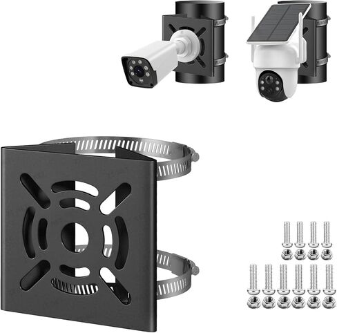 ZT-NET Universal Vertical Pole Mount for Security Camera, Solid Metal Mounting Corner Bracket with 2 Loops, Suitable for CCTV Cameras, LED Wall/Stage Lights, Solar Panels, Black Pole Brackets in Kuwait