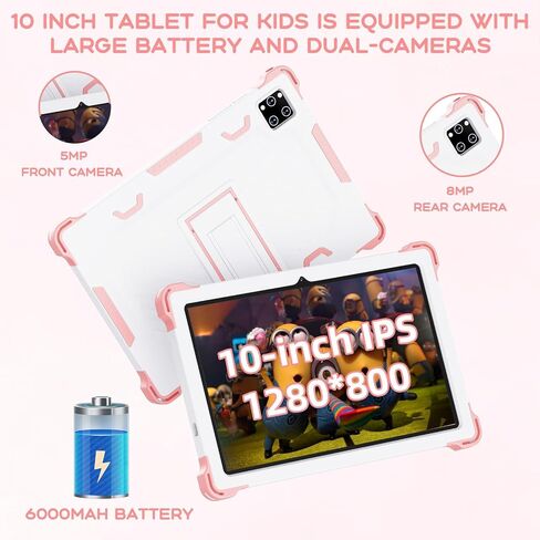 10 Inch Android 15 Kids Tablet, 10GB RAM 64GB ROM, 6000mAh Battery, Parental Control, Iwawa Educational Learning Apps, Tablet for Kids 3-7(Pink) in Kuwait