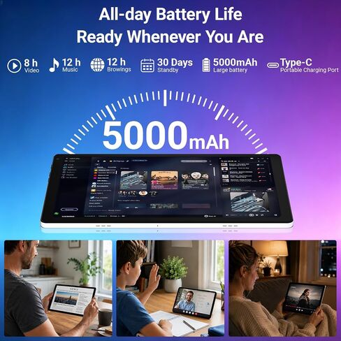 Android 15 Tablet 10 Inch, 20GB RAM 64GB ROM 1TB Expandable, Fast WiFi 6 & BT 5.4 Tablets 5-Core, HD IPS Touchscreen, 8H+ Battery, Dual Camera Portable Tablet for Kids & Adults, Gift, Streaming -White in Kuwait