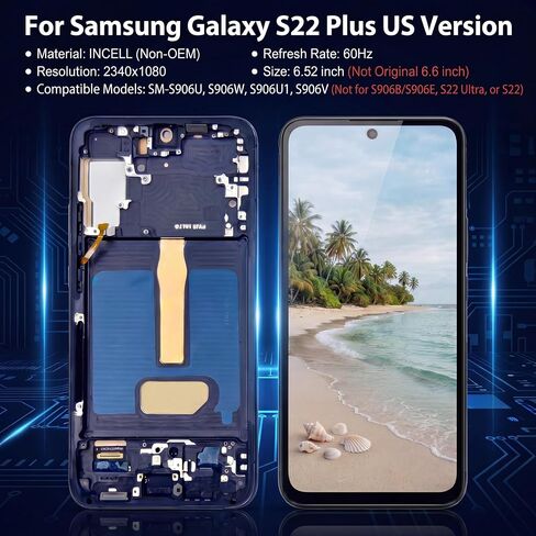 INCELL for Samsung Galaxy S22 Plus Screen Replacement with Frame Black in Kuwait