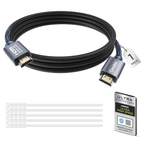 8K HDMI 2.1 Cable 6FT (3-Pack), Certified 48Gbps Ultra High Speed HDMI Cable, 10K 8K@60Hz, 4K@120Hz, HDCP 2.2&2.3, eARC HDR 10 Dolby DTS:X, Compatible with PS5/Blu-ray/HDTV/Roku TV/Switch 2/Mac mini in Kuwait