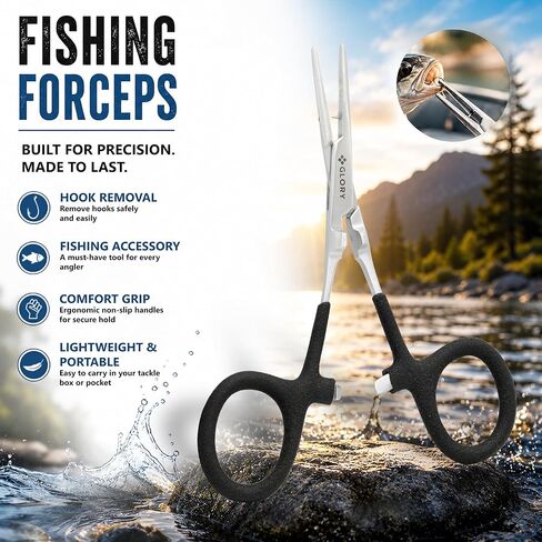 GLORY 5 Inch Fly Fishing Power Jaw Forceps, Stainless Steel Hemostat with Locking Clamp, Precision Tips for Hook Removal, Fly Tying, Tackle Box, Fishing & Crafts in Kuwait