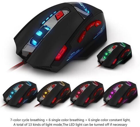 zelotes Gaming Mouse with 8 Programmable Buttons,9200DPI Optical Wired Ergonomic Mouse, USB Corded Computer Gaming Mice for PC, Laptop,Mac, Black in Saudi Arabia