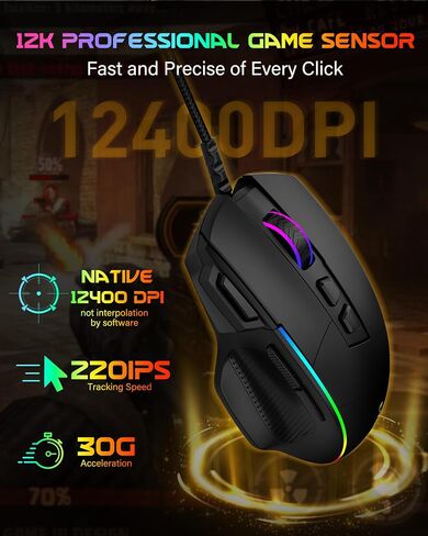 X49 Wired Computer Gaming Mouse,Rapid Fire Key,12400 DPI, Ergonomic Grip in Kuwait