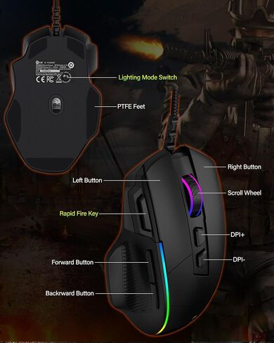 X49 Wired Computer Gaming Mouse,Rapid Fire Key,12400 DPI, Ergonomic Grip in Kuwait