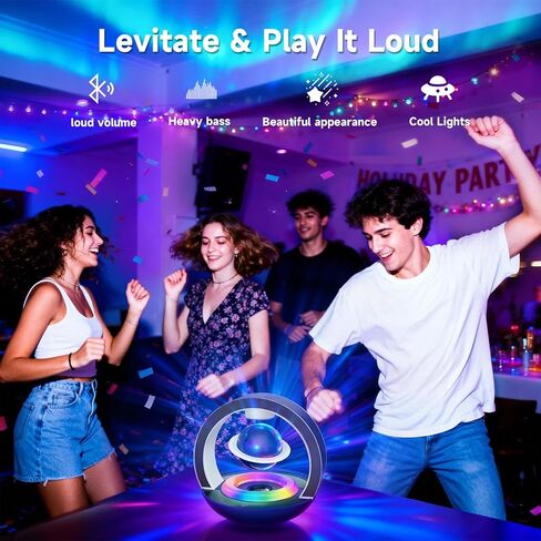 LoveLin Magnetic Levitation Bluetooth Speaker, 15W Loud Sound, Wireless Pairing, 360 Rotation Levitating Planetary Speakers with Cool LED Lighting Effects, Party Speaker, Creative Gifts in Saudi Arabia