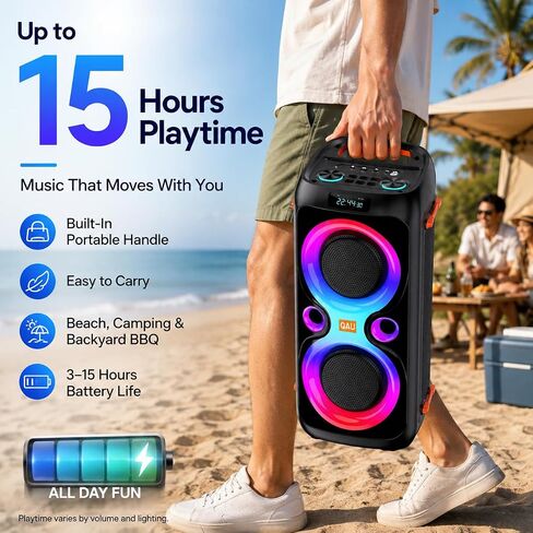 Bluetooth Party Speaker, 120W Peak, Dual 6.5" Woofers, 2 Wireless Mics in Saudi Arabia
