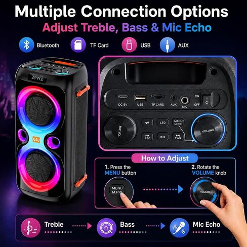 Bluetooth Party Speaker, 120W Peak, Dual 6.5" Woofers, 2 Wireless Mics in Saudi Arabia