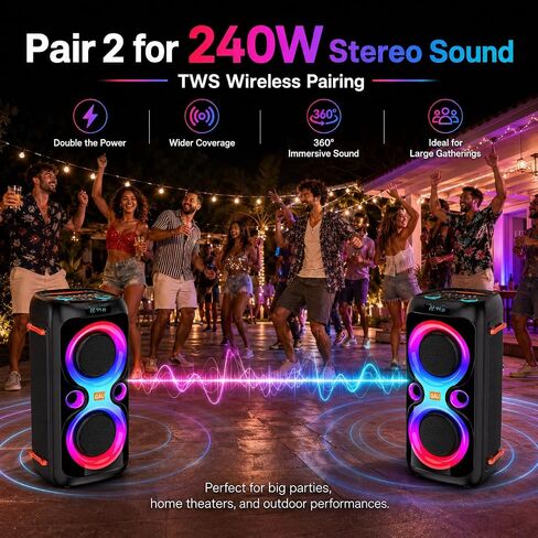 Bluetooth Party Speaker, 120W Peak, Dual 6.5" Woofers, 2 Wireless Mics in Saudi Arabia