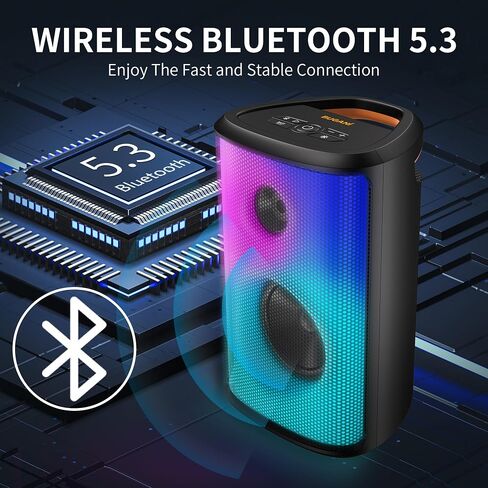 BUGANI Bluetooth Speaker, 120W Portable Wireless Speakers with Punchy Bass and Loud Sound, LED Lights, 15H Playtime, Support AUX/TF Card/USB, IPX6 Waterproof, Big Party Speaker for Outdoor in Saudi Arabia