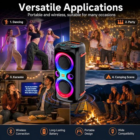 Bluetooth Party Speaker, 120W Peak, Dual 6.5" Woofers, 2 Wireless Mics in Saudi Arabia
