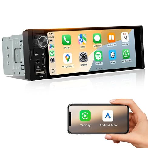 Single DIN Car Radio Stereo, Wireless CarPlay & Android Auto in Kuwait
