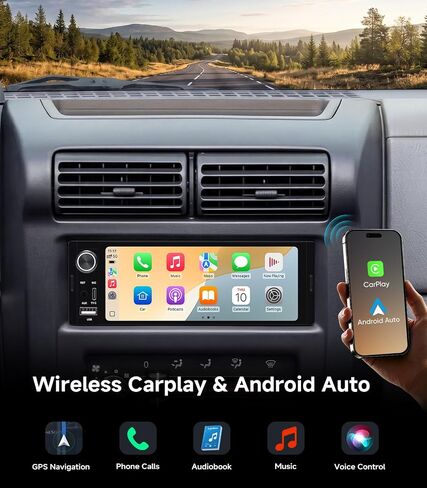 Single DIN Car Radio Stereo, Wireless CarPlay & Android Auto in Kuwait