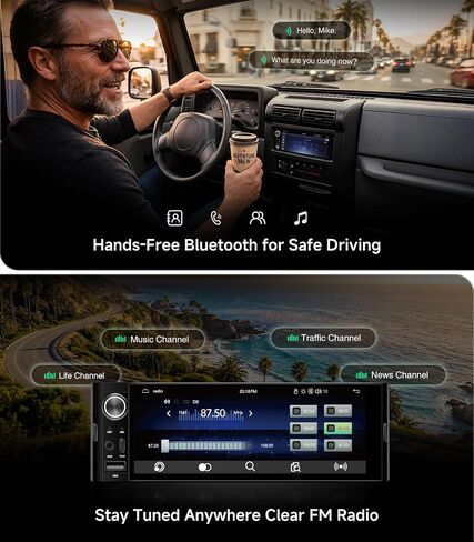 Single DIN Car Radio Stereo, Wireless CarPlay & Android Auto in Kuwait