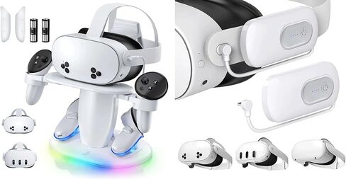 YUANHOT VR Charging Accessories Bundle, 2 Pack 20000mWh Extended Battery Pack + 3-in-1 RGB 20W PD Fast Charging Dock Station in Kuwait
