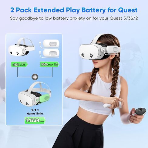 YUANHOT VR Charging Accessories Bundle, 2 Pack 20000mWh Extended Battery Pack + 3-in-1 RGB 20W PD Fast Charging Dock Station in Kuwait