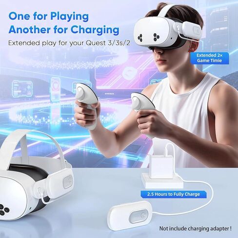 YUANHOT VR Charging Accessories Bundle, 2 Pack 20000mWh Extended Battery Pack + 3-in-1 RGB 20W PD Fast Charging Dock Station in Kuwait