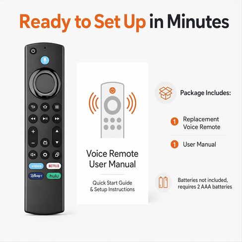 ORQRQO Replacement Voice Remote for Fire Series, TV Stick (HD, 4K, Plus, Select, 4K Max, Lite), TV Cube and Omni, Ember, Insignia, Toshiba, Smart TVs in Kuwait