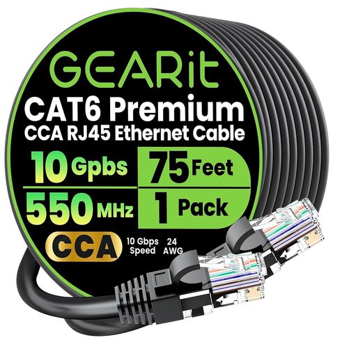 GEARit Cat 6 Ethernet Cable CCA (100 feet) LAN Network Cord, UTP, Internet, Network Cable - Supports Cat6 / Cat5e / Cat5 Network Standard - Blue, 100ft in Kuwait