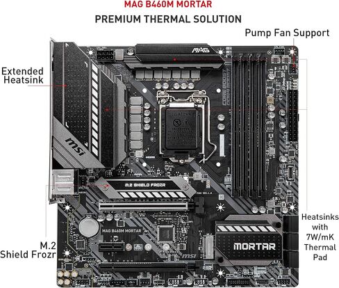 MSI MAG B460M Mortar Gaming Motherboard (mATX, 10th Gen Intel Core, LGA 1200 Socket, DDR4, CFX, Dual M.2 Slots, USB 3.2 Gen 1, 2.5G LAN, DP/HDMI) in Kuwait