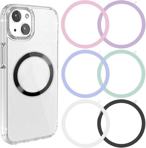 6 Colors Universal Metal Rings Compatible with Magsafe Magnetic Wireless Charger, Adapter Ring Sticker for Cell Phone Case Magnet Wireless Charging, Compatible with iPhone 16/15/14/ Samsung Galaxy in Kuwait