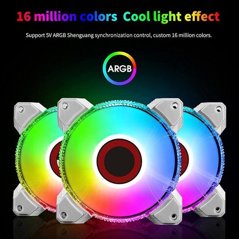 Cooling Fan Fast Anti-Vibration Cool ARGB Light 7-Blade 12cm Computer Radiator for Motherboard(Gray) in Kuwait