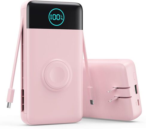 Portable Charger for iPhone,13800mAh Slim Power Bank with Built-in Cables & AC Wall Plug,All in One 4 Outputs USB C Fast Charging Battery Pack Powerbank for iPhone 17/16/15/14,Android,Travel Essential in Kuwait