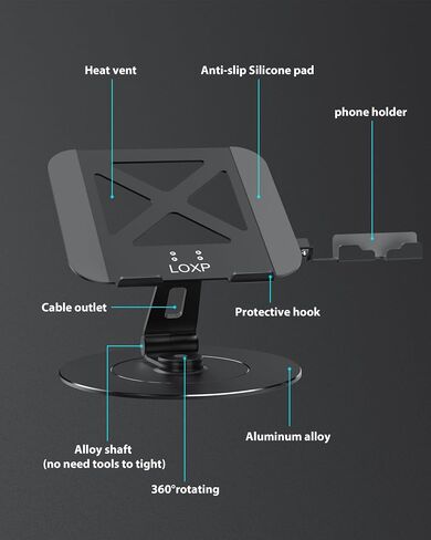 LOXP Adjustable 10-17.3" Laptop Stand for Desk with Larger Base in Kuwait
