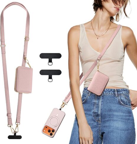 TiMOVO Phone Lanyard Strap with Leather Wallet Pouch, Crossbody Phone Lanyard Adjustable Neck Strap in Kuwait