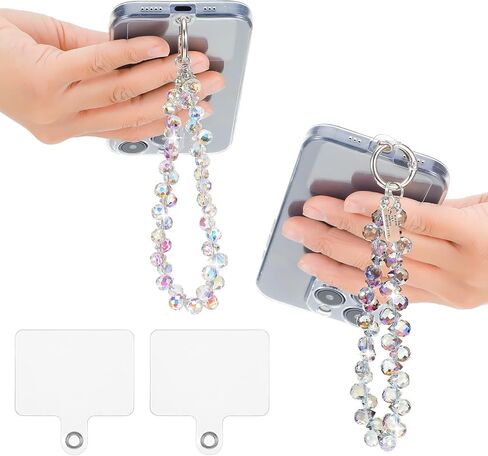 2pcs Crystal Beaded Phone Wrist Strap with Tether Tab Cute Phone Bracelet Strap for Women Blingbling Sparkling Cell Phones Wrist Straps Beaded (Deep Purple + Transparent) in Saudi Arabia