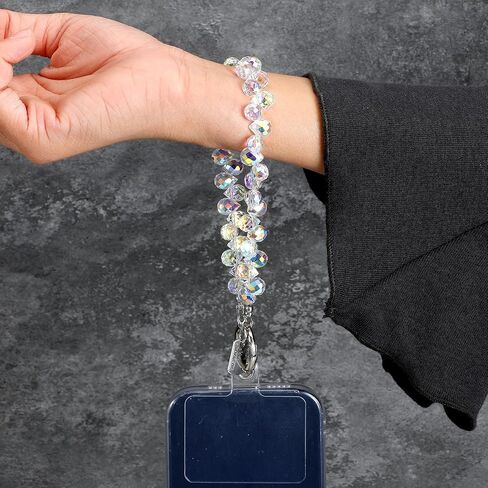 2pcs Crystal Beaded Phone Wrist Strap with Tether Tab Cute Phone Bracelet Strap for Women Blingbling Sparkling Cell Phones Wrist Straps Beaded (Deep Purple + Transparent) in Saudi Arabia
