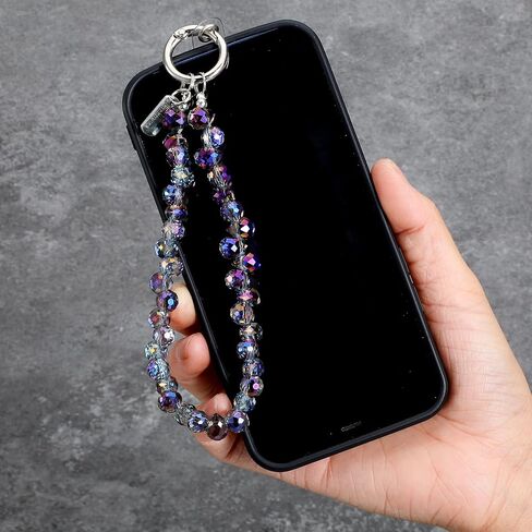 2pcs Crystal Beaded Phone Wrist Strap with Tether Tab Cute Phone Bracelet Strap for Women Blingbling Sparkling Cell Phones Wrist Straps Beaded (Deep Purple + Transparent) in Saudi Arabia