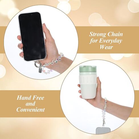 2pcs Crystal Beaded Phone Wrist Strap with Tether Tab Cute Phone Bracelet Strap for Women Blingbling Sparkling Cell Phones Wrist Straps Beaded (Deep Purple + Transparent) in Saudi Arabia
