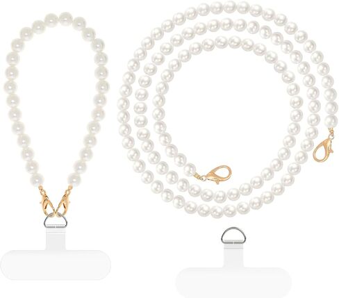 Pearl Beaded Cell Phone Lanyard Crossbody Wrist Strap with Tether Tabs Detachable Women Cellphone Lanyards in Saudi Arabia