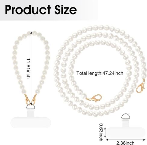 Pearl Beaded Cell Phone Lanyard Crossbody Wrist Strap with Tether Tabs Detachable Women Cellphone Lanyards in Saudi Arabia
