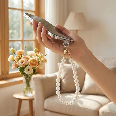 Pearl Beaded Cell Phone Lanyard Crossbody Wrist Strap with Tether Tabs Detachable Women Cellphone Lanyards in Saudi Arabia