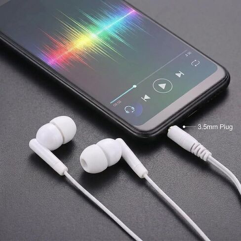 Earbuds Bulk 100 Pack for Classrooms Wired in-Ear Headphones 3.5mm Plug No Microphone for Students, Schools, Libraries, and Computer Labs Individually Bagged - White in Kuwait