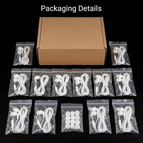 Earbuds Bulk 100 Pack for Classrooms Wired in-Ear Headphones 3.5mm Plug No Microphone for Students, Schools, Libraries, and Computer Labs Individually Bagged - White in Kuwait
