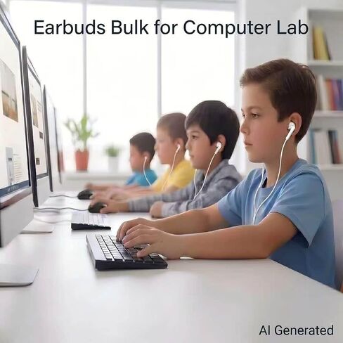Earbuds Bulk 100 Pack for Classrooms Wired in-Ear Headphones 3.5mm Plug No Microphone for Students, Schools, Libraries, and Computer Labs Individually Bagged - White in Kuwait