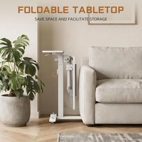 ETHU Foldable Overbed Table with Wheels, Adjustable 26.77-42.51", White in Kuwait