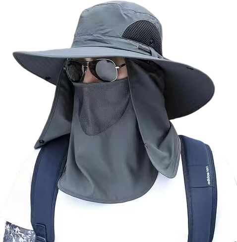 Fishing Hat for Men, UPF 50+ Removable Sun Protection Cap with Face Neck Flap, Hiking & Garden Summer Sun Hat for Women (US, Alpha, One Size, Grey) in Saudi Arabia